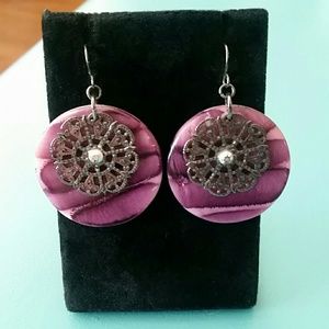 Dark Purple Marbled Earrings w/ Silver Accents